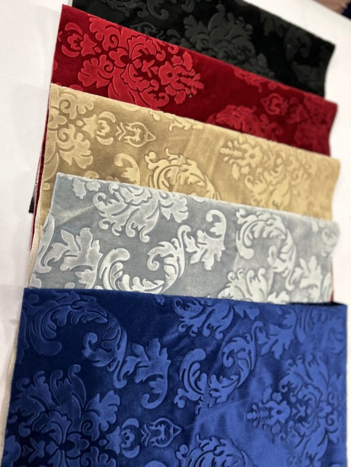  Fashion Fabrics LLC Royal Blue Damask Embossed Velvet  Upholstery Drapery Fabric - Sold by The Yard - 55